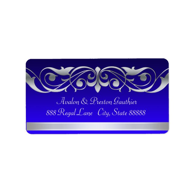 Grand Duchess Blue Silver Scroll Address Labels (Front)