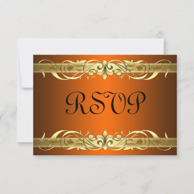 Grand Duchess Gold Scroll Orange RSVP Card (Front)