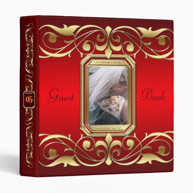 Grand Duchess Gold Scroll Red Guest Book Binder (Front/Spine)
