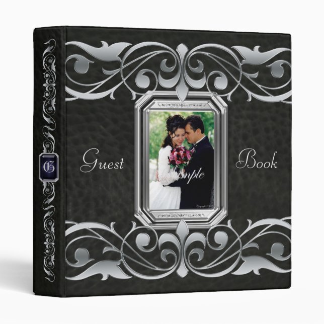 Grand Duchess Jewel Scroll Black Guest Book Binder (Front/Spine)