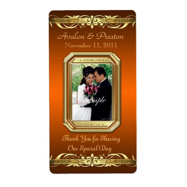 Grand Duchess Orange Photo Gold Wine Wedding Label (Front)