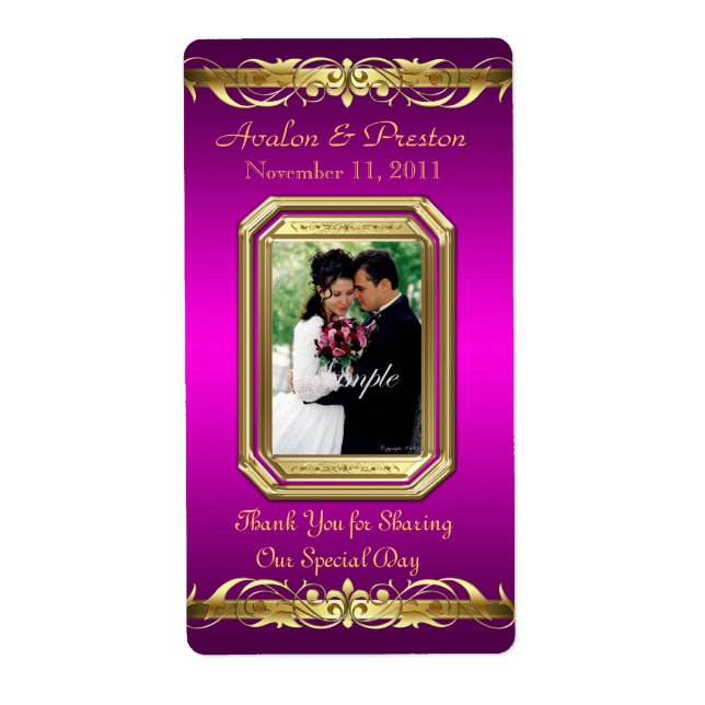 Grand Duchess Pink Photo Gold Wine Wedding Label (Front)