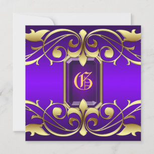 Grand Duchess Purple Jewel Gold Scroll Invitation
