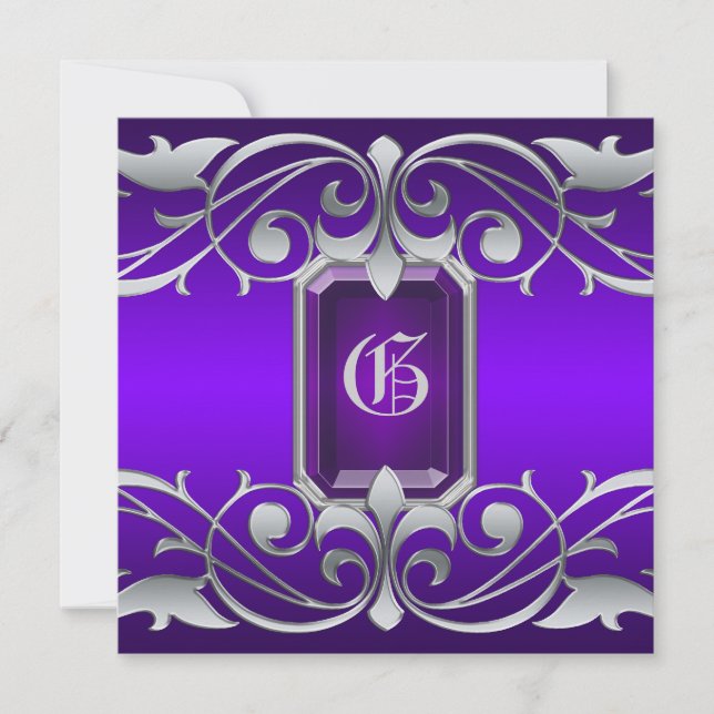 Grand Duchess Purple Jewel Scroll Invitation (Front)