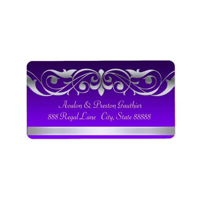 Grand Duchess Purple Silver Scroll Address Labels (Front)