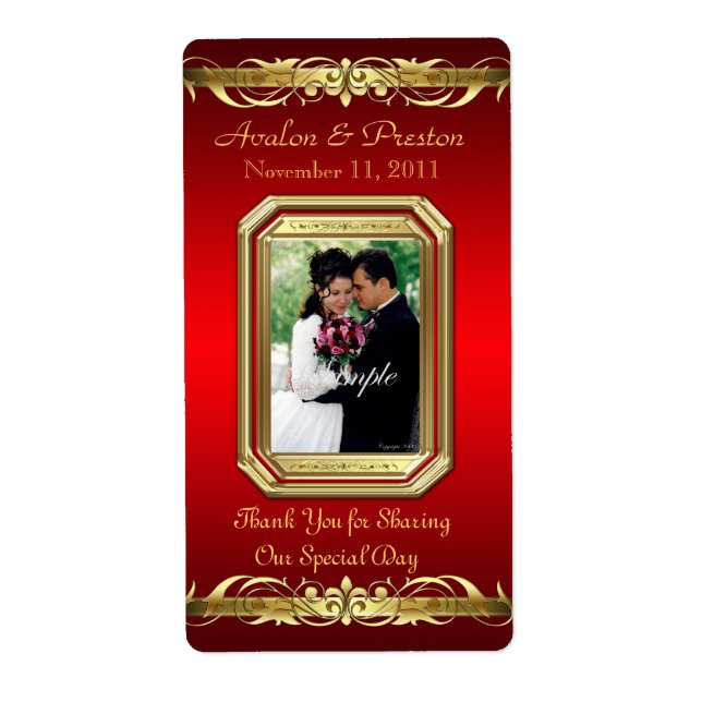 Grand Duchess Red Photo Gold Wine Wedding Label (Front)