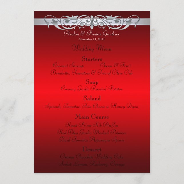 Grand Duchess Red Scroll Wedding Menu (Front)
