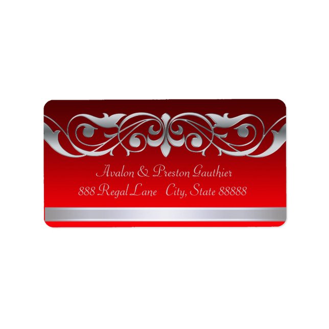 Grand Duchess Red Silver Scroll Address Labels (Front)