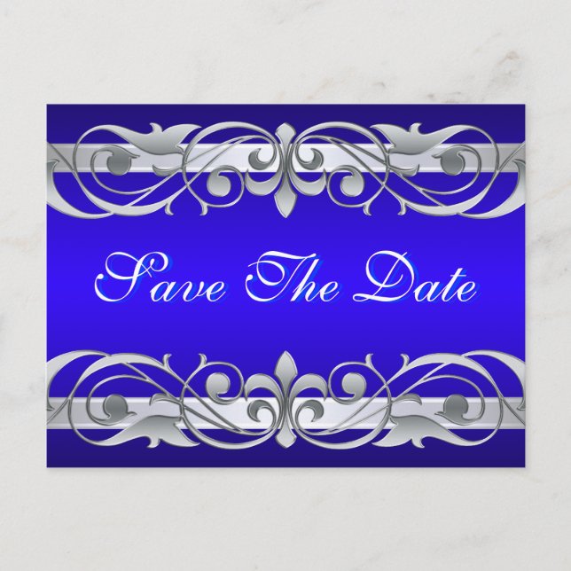 Grand Duchess Silver & Blue Save The Date Postcard (Front)