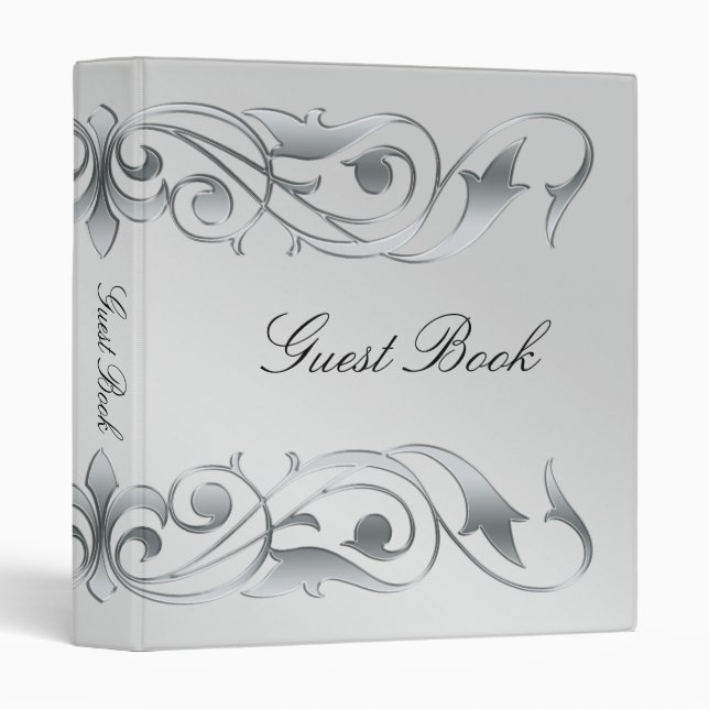 Grand Duchess Silver Metal Scroll Guest Book Binder (Front/Spine)