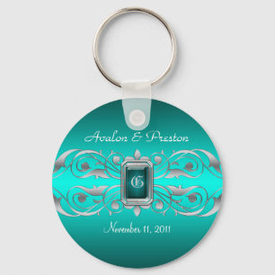 Grand Duchess Silver Monogram Teal Keychain