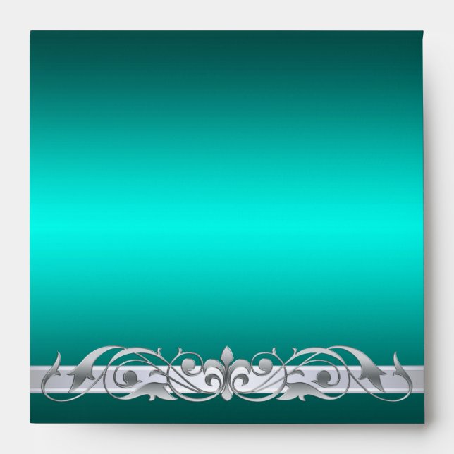 Grand Duchess Silver Scroll Square Teal Envelope (Front)