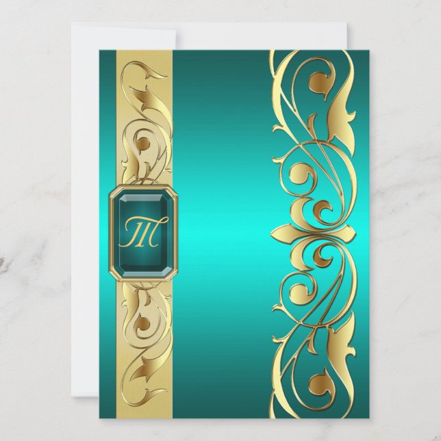 Grand Duke Teal Jewel Gold Scroll Teal Invitation (Front)