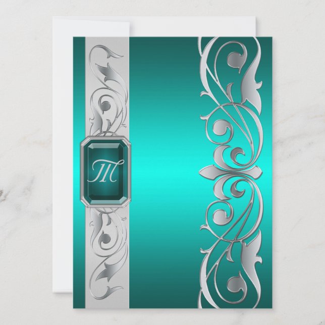 Grand Duke Teal Jewel Silver And Teal Invitation (Front)