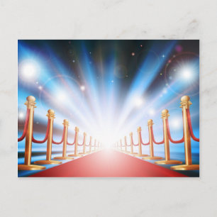Grand entrance with red carpet and flash lights postcard