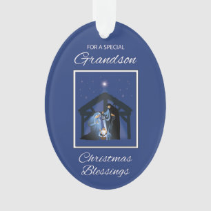 Grand-fils maître des bénédictions de Noël en bleu