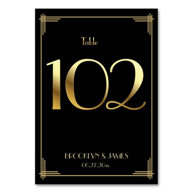 Grand Gatsby Art Déco Numéro de table 102 Or Noir (Par défaut)