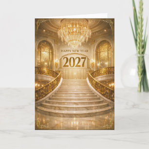 Grand Gold Art Deco Staircase New Year 2027 Holiday Card