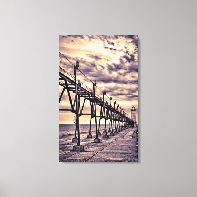 Grand Haven lighthouse and pier, Grand Haven Canvas Print (Front)