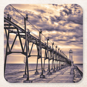 Grand Haven lighthouse and pier, Grand Haven Square Paper Coaster