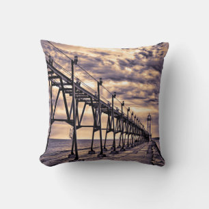 Grand Haven lighthouse and pier, Grand Haven Throw Pillow