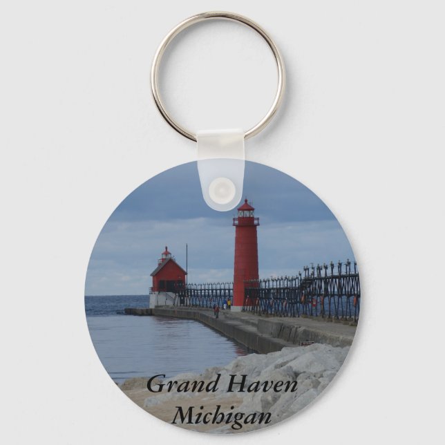 Grand Haven Lighthouses Keychain (Front)