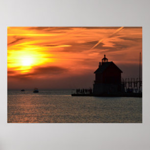 Grand Haven Pier at Sunset Poster