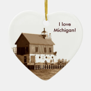 grand haven pier, I love Michigan! Ceramic Ornament