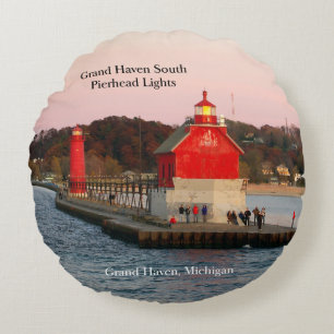 Grand Haven South Pierhead Lights round pillow