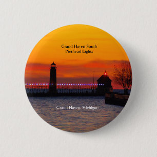 Grand Haven South Pierhead Lights sunset button