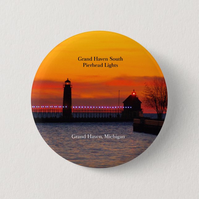 Grand Haven South Pierhead Lights sunset button (Front)