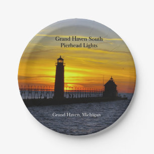 Grand Haven South Pierhead Lights sunset plate