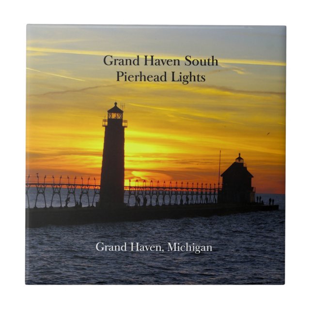 Grand Haven South Pierhead Lights sunset tile (Front)