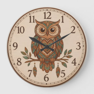 Grand Horloge Murale Chouette Boho