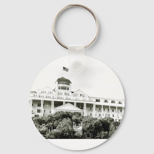 Grand Hotel, Mackinac Island, black and white Keychain (Front)