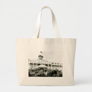 Grand Hotel, Mackinac Island, black and white Large Tote Bag
