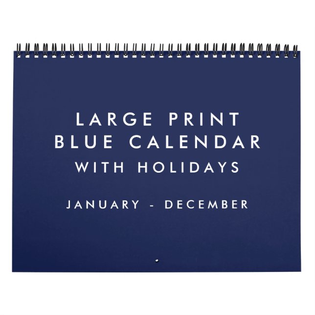 Grand Imprimé Blanc Bleu Calendrier Avec Vacances (Protection)