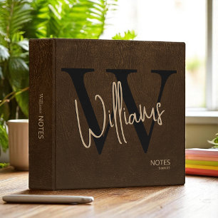 Grand initial/nom Classeur en cuir Brown pour les