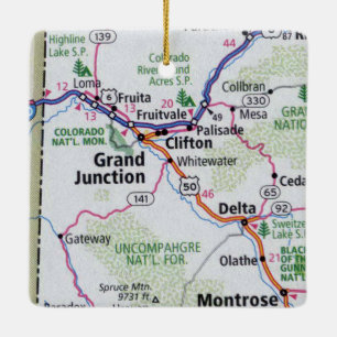 Grand Junction CO Map Ceramic Ornament