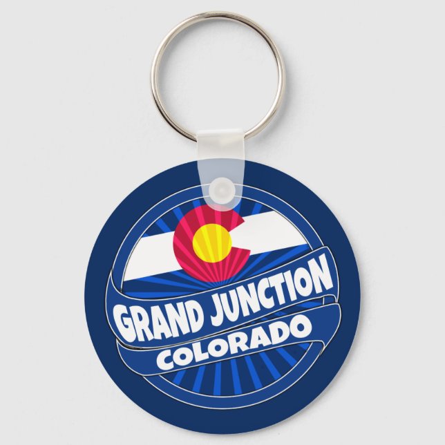 Grand Junction Colorado flag burst keychain (Front)