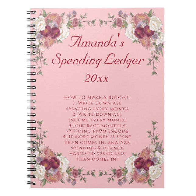 Grand livre budgétaire Rose Floral Carnet débutant (Devant)
