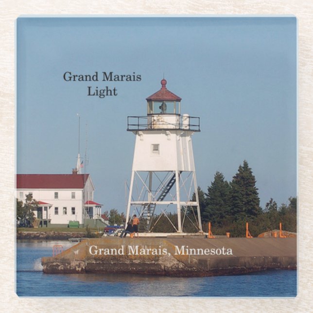 Grand Marais Light MN glass coaster (Front)