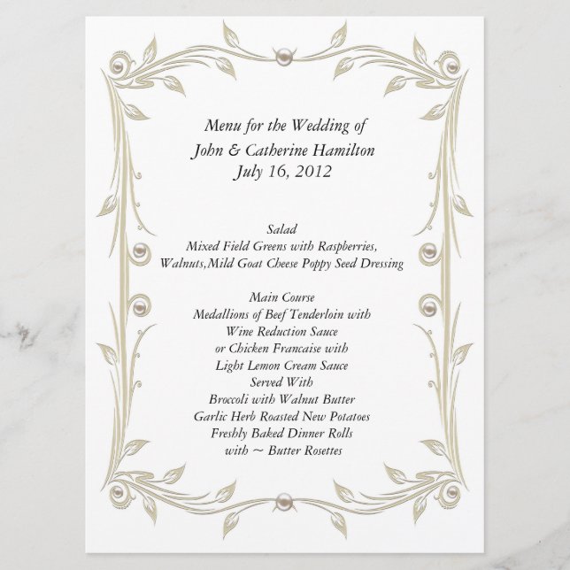 Grand menu blanc et bronzage de Tableau de mariage (Devant)