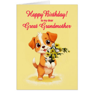 Grand-mère Anniversaire Chiot et Fleurs