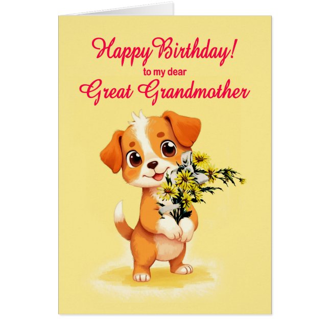 Grand-mère Anniversaire Chiot et Fleurs (Devant)