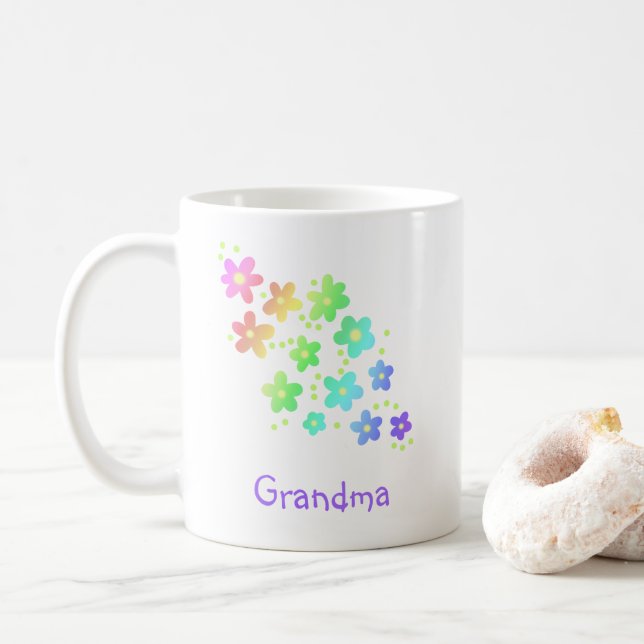 Grand-mère Arc-en-ciel Fleurs Mug (Avec donut)