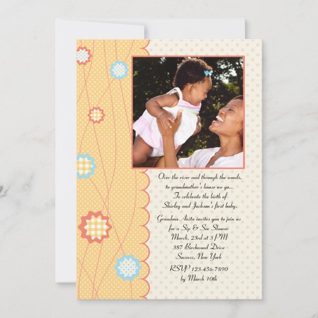 Grand-mère Sip et voir Baby shower Invitation (Devant)