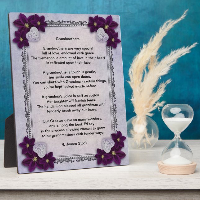 "Grand-mères", poème d'amour sur une plaque fleuri (Côté)