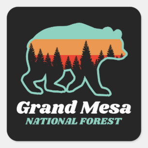 Grand Mesa National Forest Colorado CO Bear Retro Square Sticker