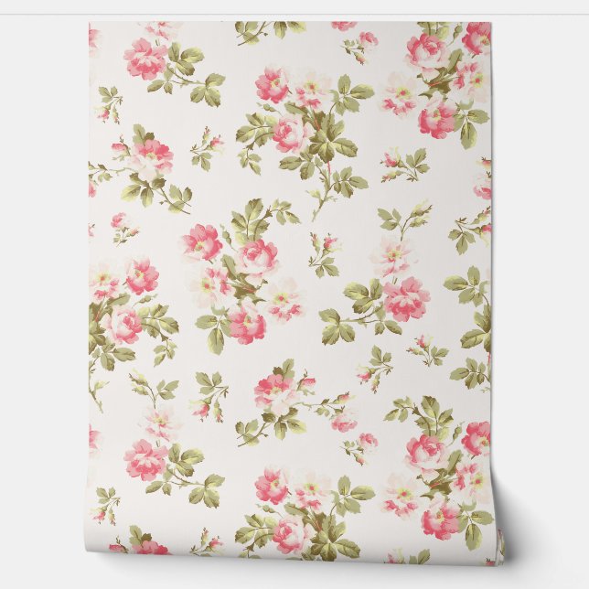 Grand Millennial Botanical Roses Summer Garden Wallpaper (Unrolling)